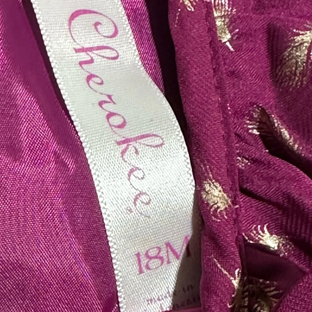 Cherokee Magenta Gold Foil‎ Feather Pleated Dress Special Occasion Party NWOT